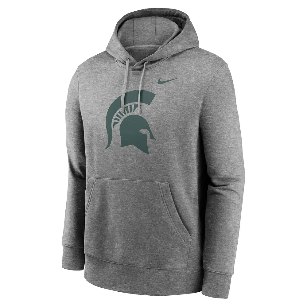 Men's Nike Heather Gray Michigan State Spartans Primetime Club Fleece Pullover Hoodie