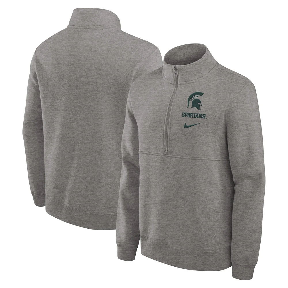 Pull Nike gris chiné à demi-zip pour homme des Spartans de l'État du Michigan Primetime Club