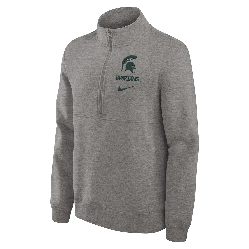 Pull Nike gris chiné à demi-zip pour homme des Spartans de l'État du Michigan Primetime Club