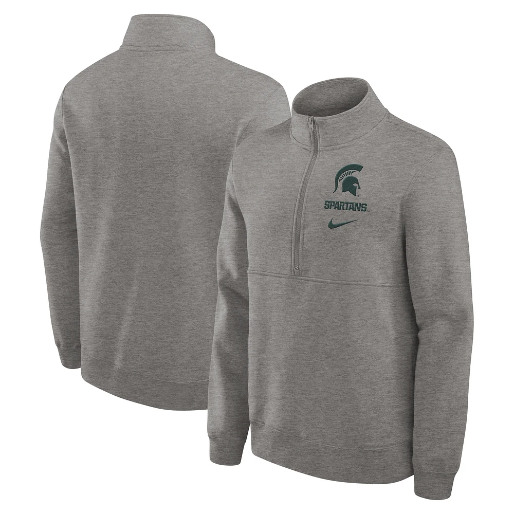 Sweat-shirt à demi-zip Nike Michigan State Spartans Primetime Club gris chiné pour homme