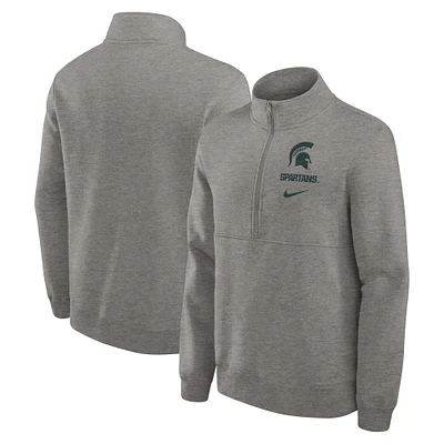 Men's Nike Heather Gray Michigan State Spartans Primetime Club Half-Zip Sweatshirt