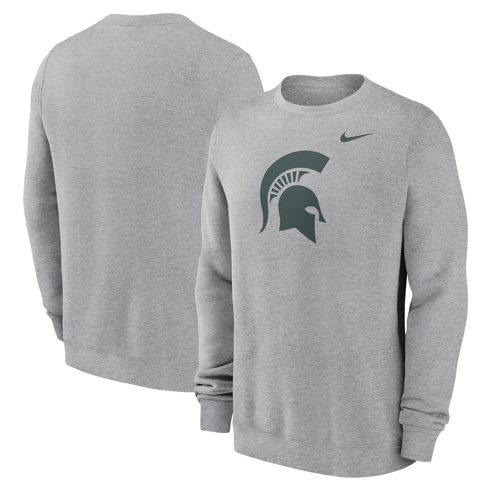 Men's Nike Heather Gray Michigan State Spartans Primetime Fleece Pullover Sweatshirt