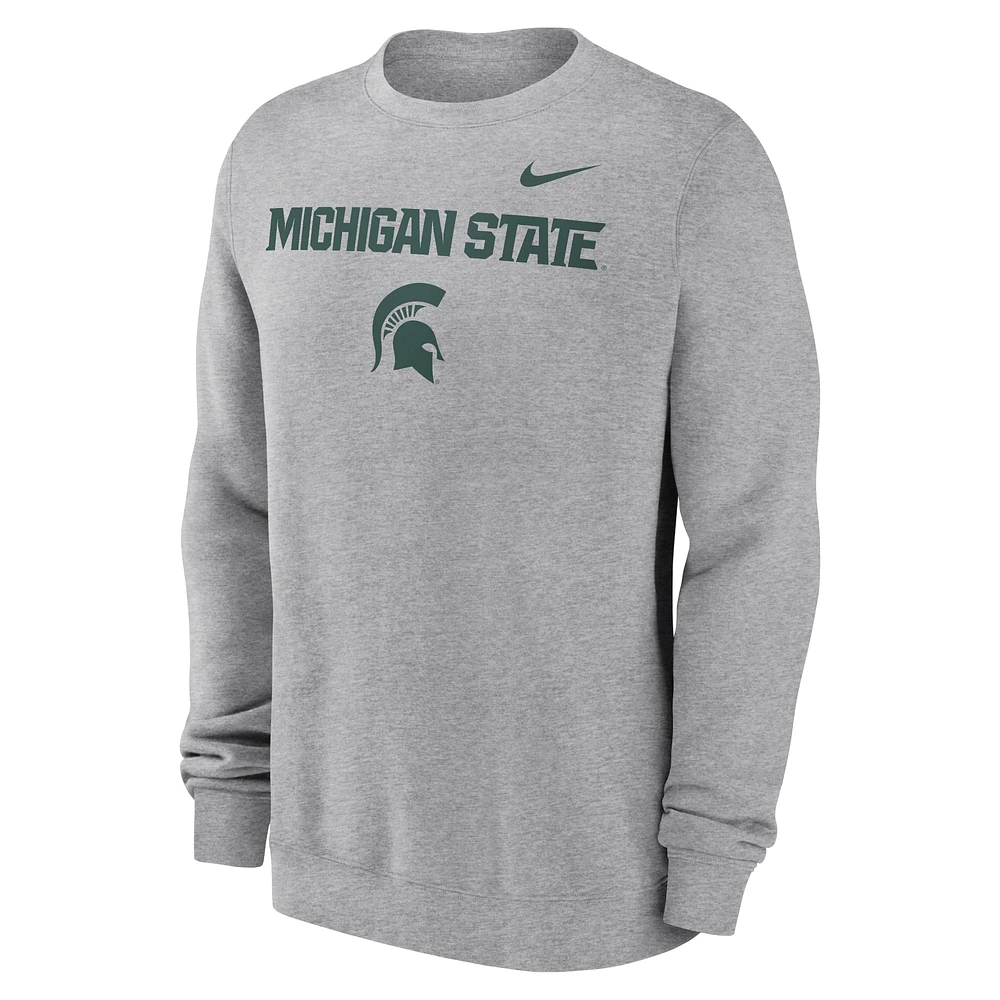 Sweat-shirt à enfiler Nike gris chiné Michigan State Spartans Primetime Primary Stack pour homme