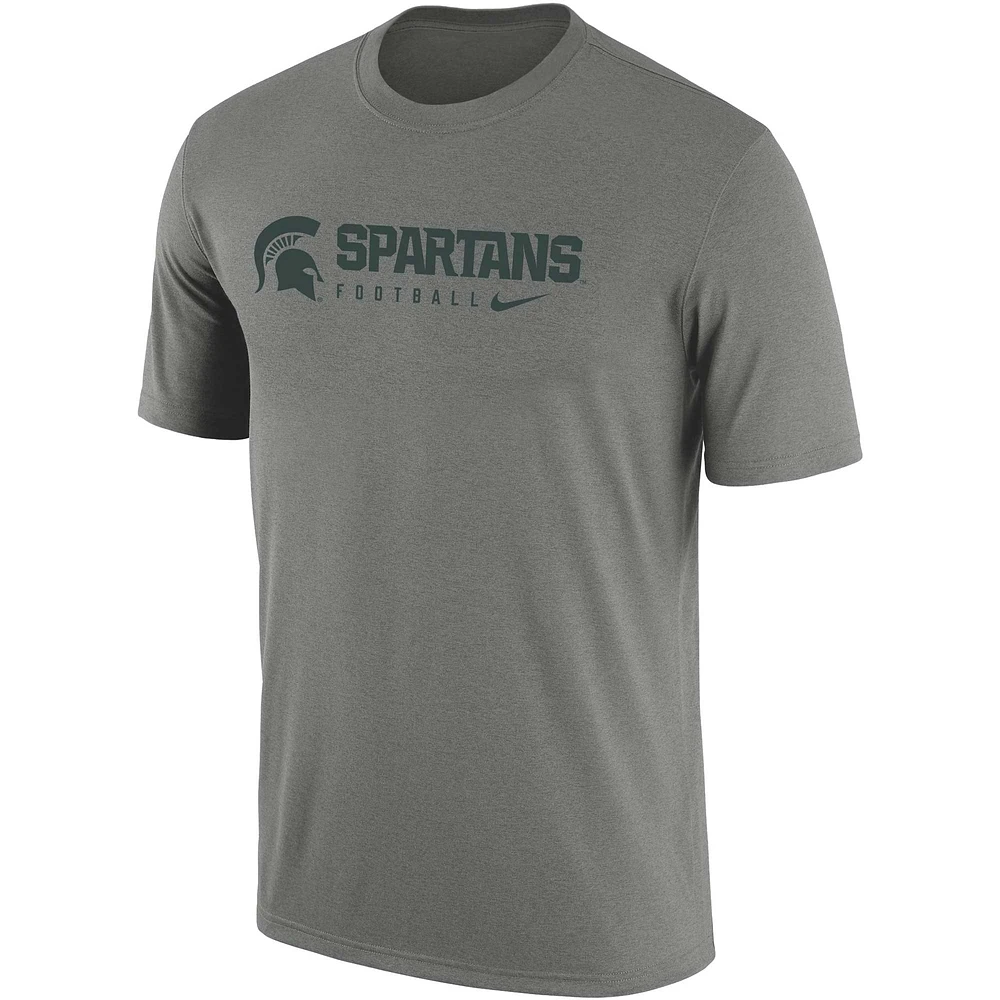 T-shirt Nike Michigan State Spartans Team Legend Performance pour homme, gris chiné