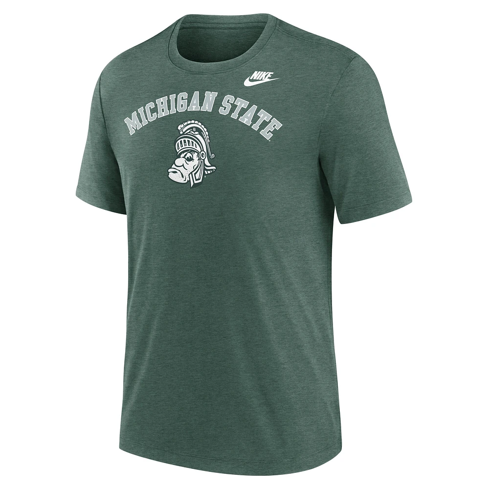 Men's Nike Heather Green Michigan State Spartans Legacy Arch Tri-Blend T-Shirt