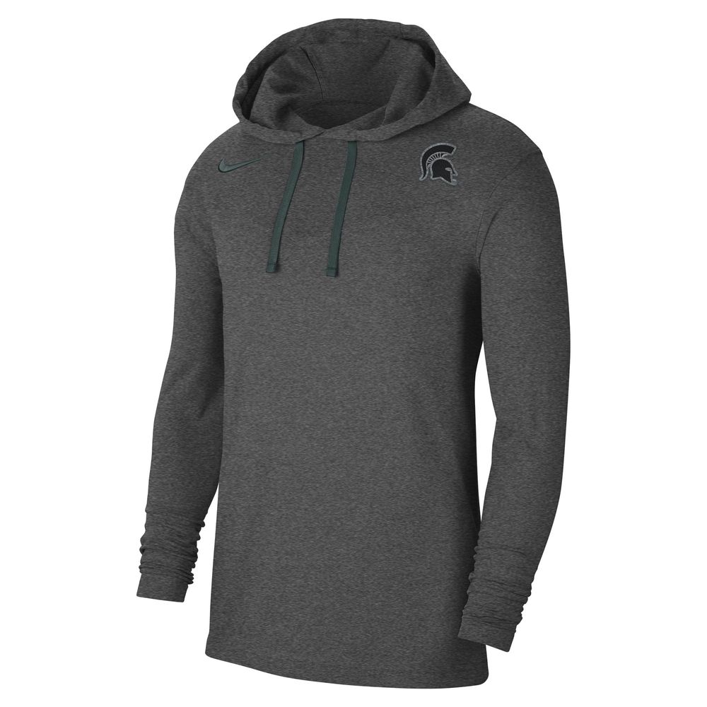 Men's Nike Heathered Charcoal Michigan State Spartans Off-Field Performance Long Sleeve Hoodie T-Shirt