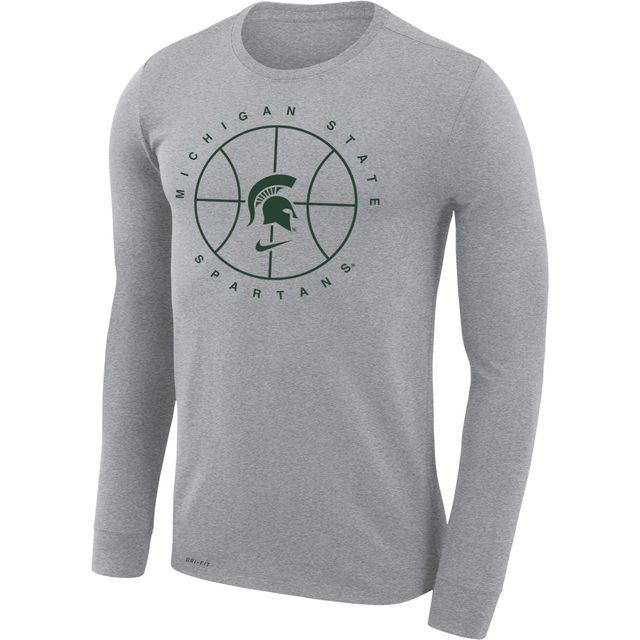 T-shirt à manches longues Nike State Spartans Basketball Icon Legend Performance pour homme, gris chiné