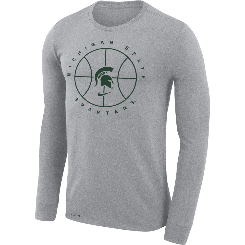 Men's Nike Heathered Gray Michigan State Spartans Basketball Icon Legend Performance Long Sleeve T-Shirt