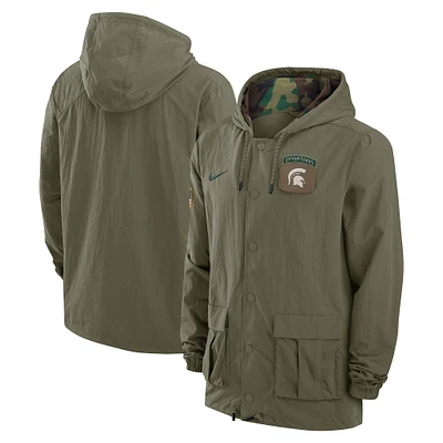 Veste militaire à capuche boutons-pression et logo Nike Olive Michigan State Spartans 2024 pour homme