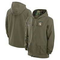 Men's Nike Olive Michigan State Spartans 2024 Military Appreciation Full-Snap Hoodie Jacket