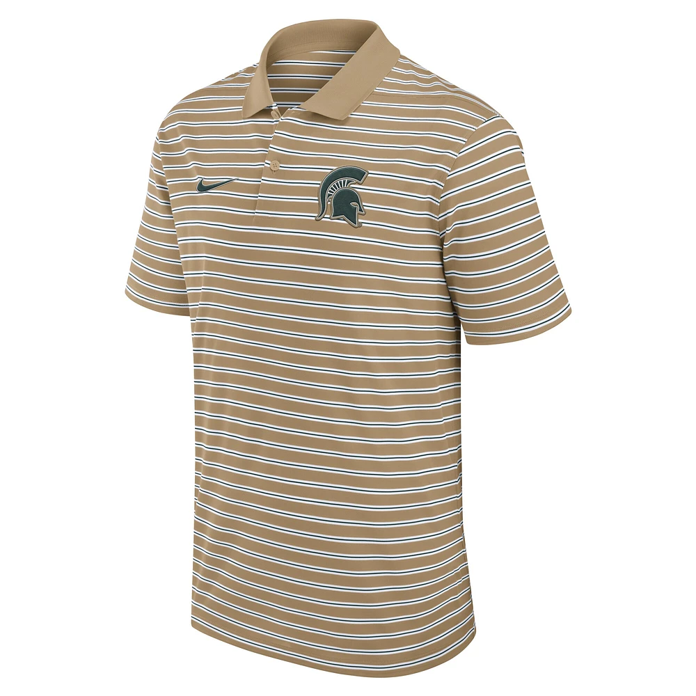 Men's Nike Tan Michigan State Spartans Athletic Prep Striped Performance Polo