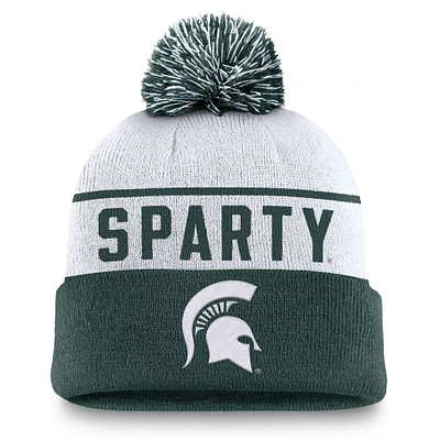 Bonnet en tricot à revers avec pompon Nike Michigan State Spartans Local Peak blanc/vert pour homme