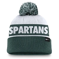 Bonnet en tricot à revers et pompon Nike Michigan State Spartans Primetime Peak pour homme, blanc/vert