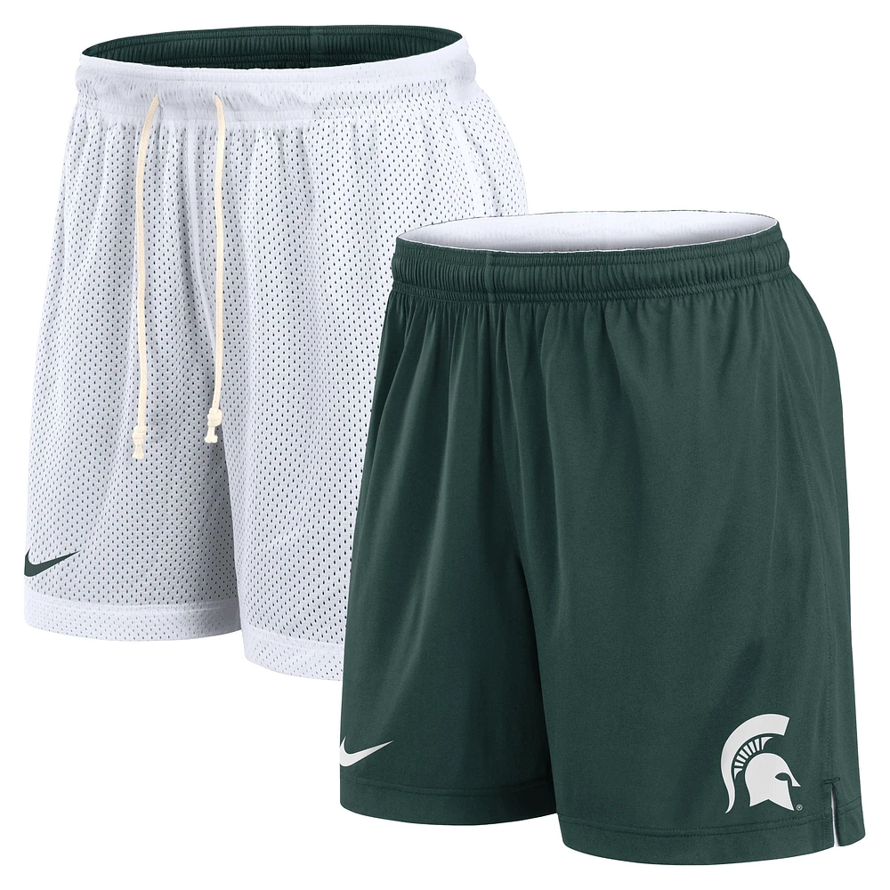 Men's Nike White/Green Michigan State Spartans Primetime Reversible Performance Shorts