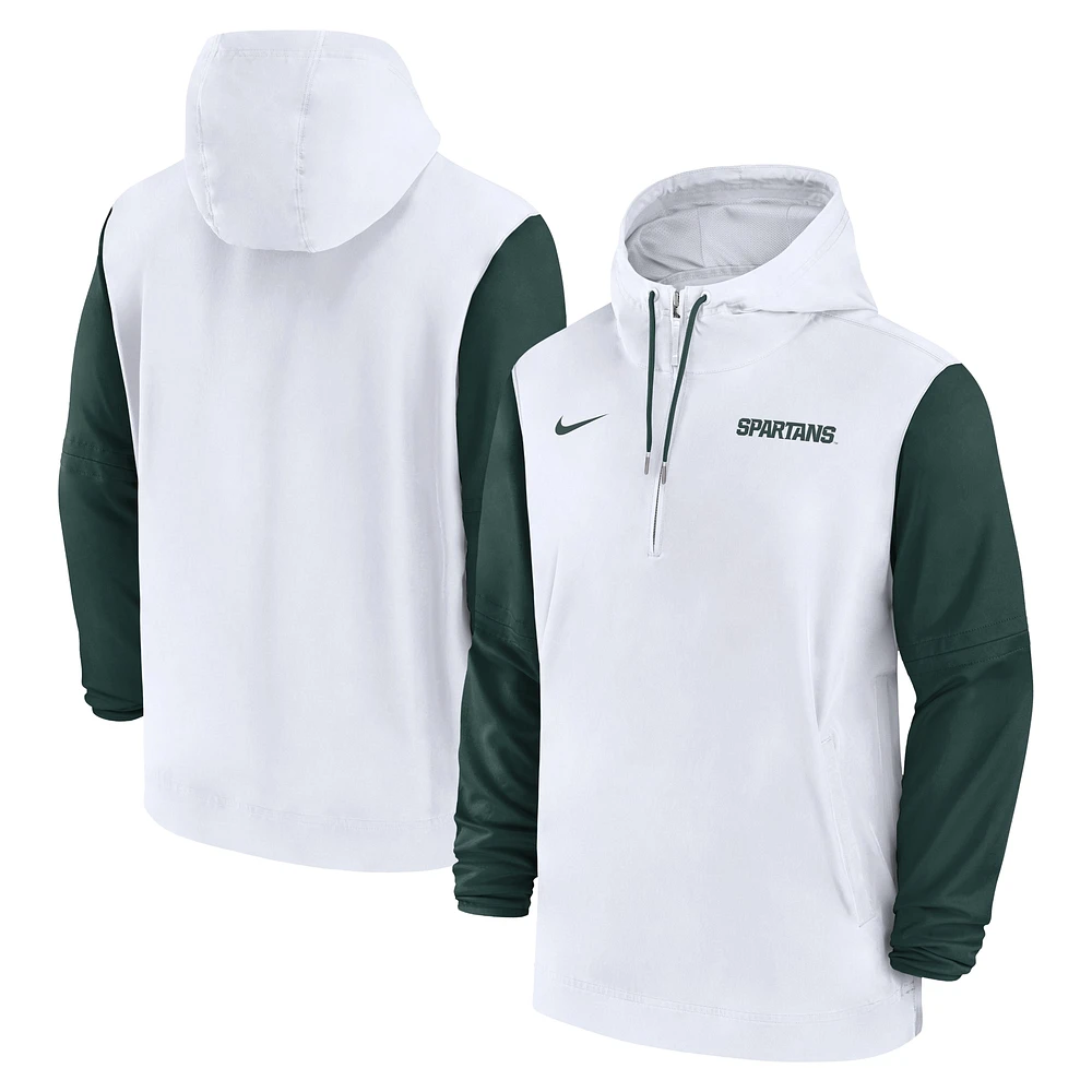 Men's Nike White Michigan State Spartans 2024 Sideline Pregame Player Half-Zip Hoodie