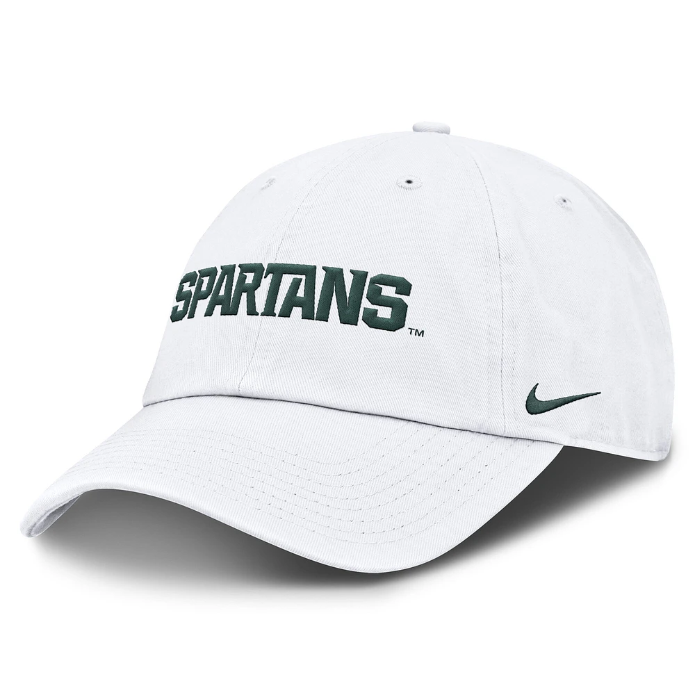 Casquette ajustable blanche pour homme avec logo de mascotte du Michigan State Spartans Core Club Nike