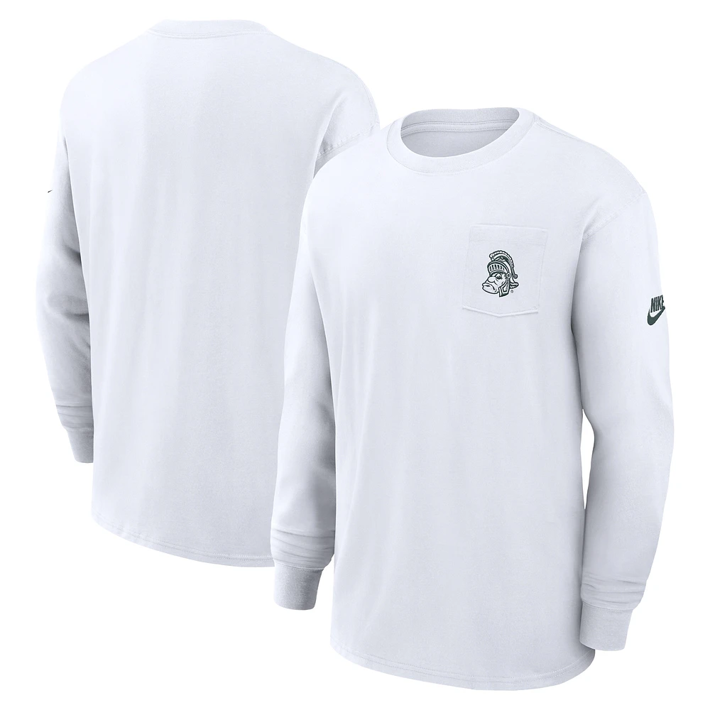 T-shirt à manches longues et poche Nike Michigan State Spartans Legacy Max90 pour homme, blanc