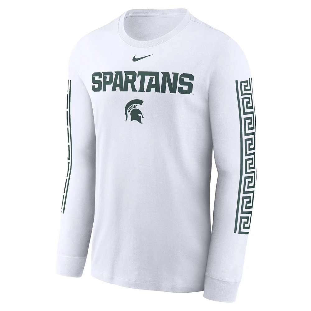 Men's Nike White Michigan State Spartans Local Spirit Slogan Long Sleeve T-Shirt