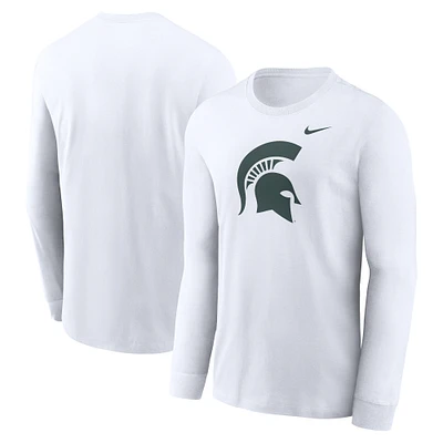 T-shirt à manches longues avec logo principal Nike Michigan State Spartans pour homme blanc