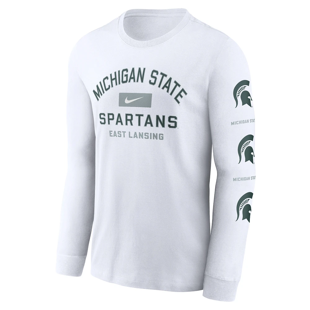 T-shirt à manches longues Nike blanc Michigan State Spartans Primetime Classic Location pour homme