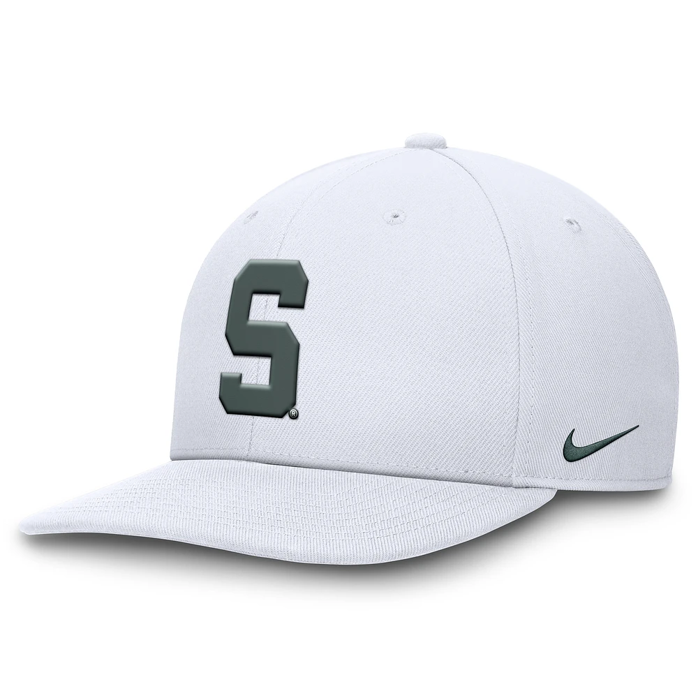 Casquette Nike blanche à visière snapback Michigan State Spartans Primetime Pro pour homme