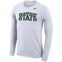 Men's Nike White Michigan State Spartans School Wordmark Logo Performance Legend Long Sleeve T-Shirt