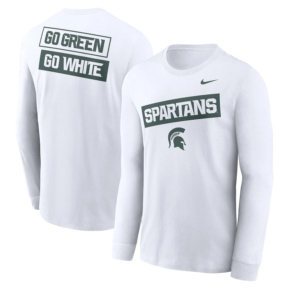 Men's Nike White Michigan State Spartans Two-Hit Classic Location Long Sleeve T-Shirt