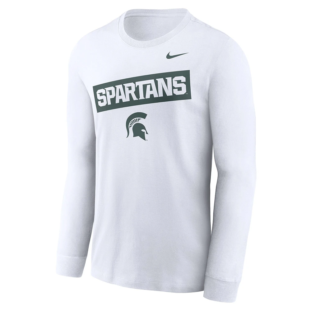 Men's Nike White Michigan State Spartans Two-Hit Classic Location Long Sleeve T-Shirt