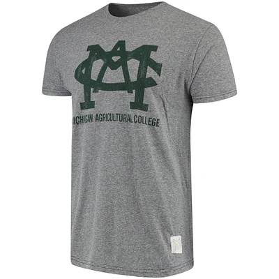 T-shirt à trois mélanges vintage pour homme Original Retro Brand gris chiné Michigan State Spartans Agricultural College