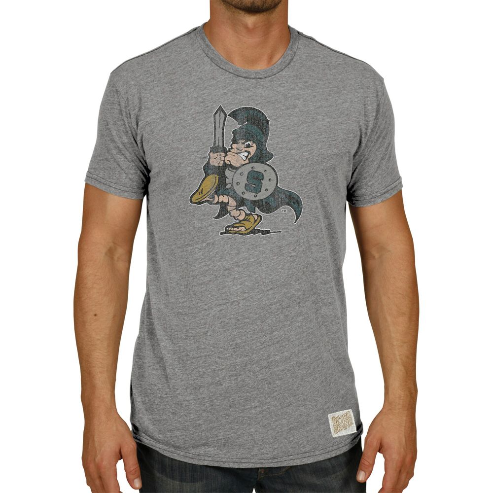 Men's Original Retro Brand Heathered Gray Michigan State Spartans Vintage Logo Tri-Blend T-Shirt