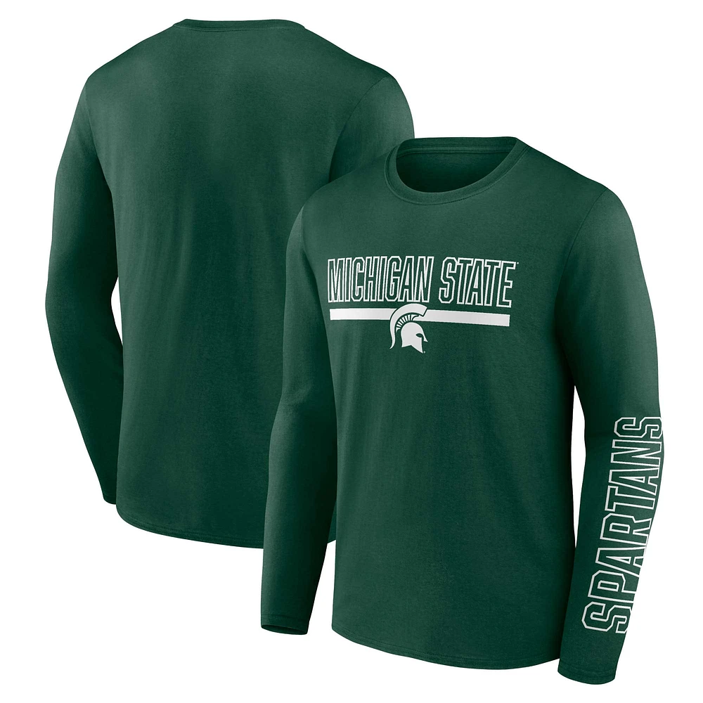 T-shirt à manches longues avec graphique deux coups pour hommes Profile Green Michigan State Spartans Big & Tall