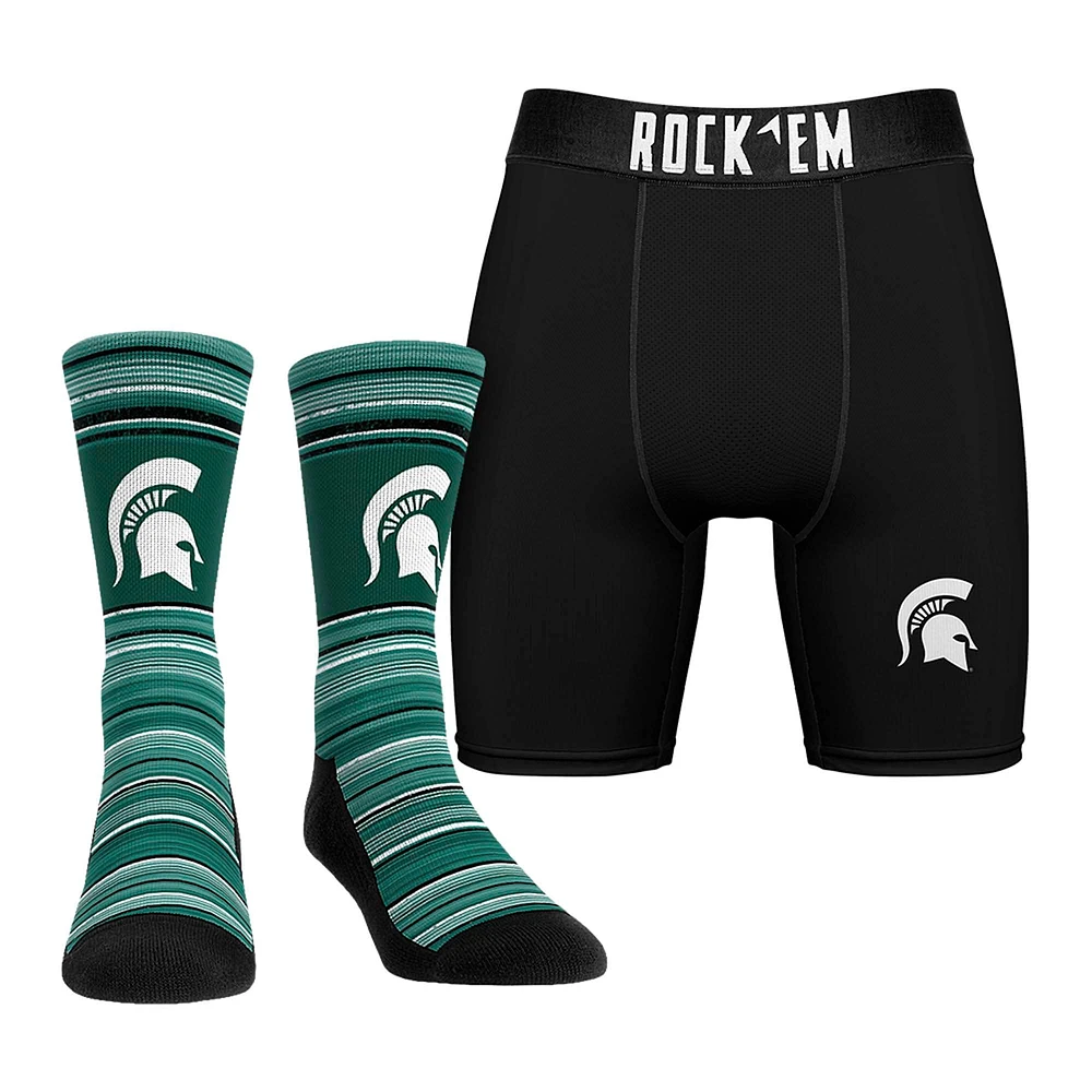 Pack combiné de chaussettes et caleçons boxeurs Rock Em Socks pour hommes Michigan State Spartans