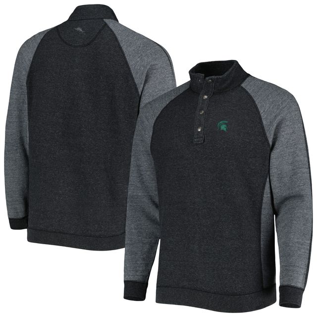 Tommy Bahama Homme Noir Michigan State Spartans Sport Scrimmage Snap Mock Neck Raglan Button-Up Jacket