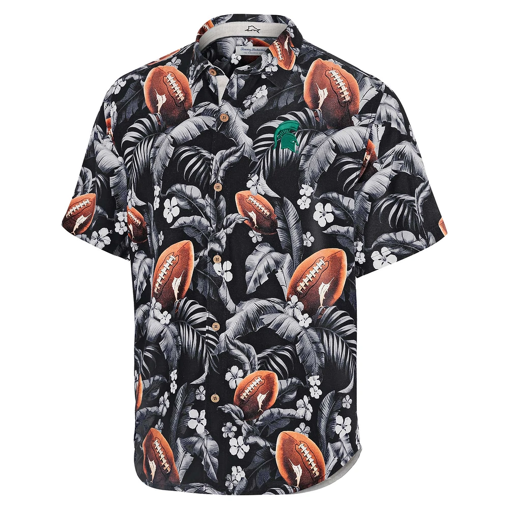 Men's Tommy Bahama Black Michigan State Spartans Veracruz Cay First Down Blooms Button-Up Shirt