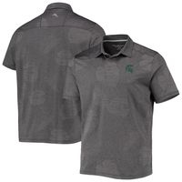 Men's Tommy Bahama Charcoal Michigan State Spartans Palm Coast Delray Frond IslandZone Allover Print Polo