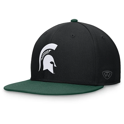 Casquette ajustée bicolore Top of the World pour hommes, noir/vert, Michigan State Spartans Rally