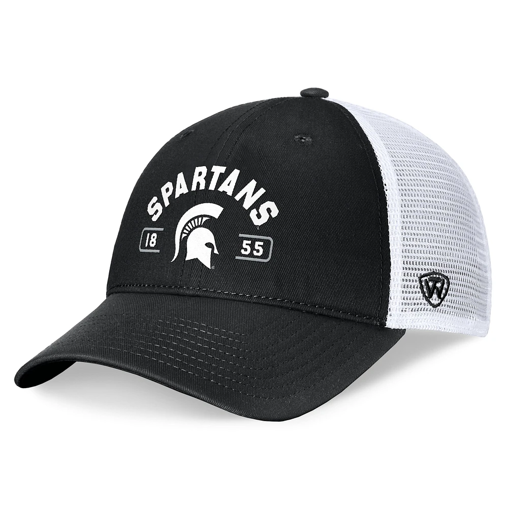 Men's Top of the World Black/White Michigan State Spartans Free Kick Trucker Adjustable Hat