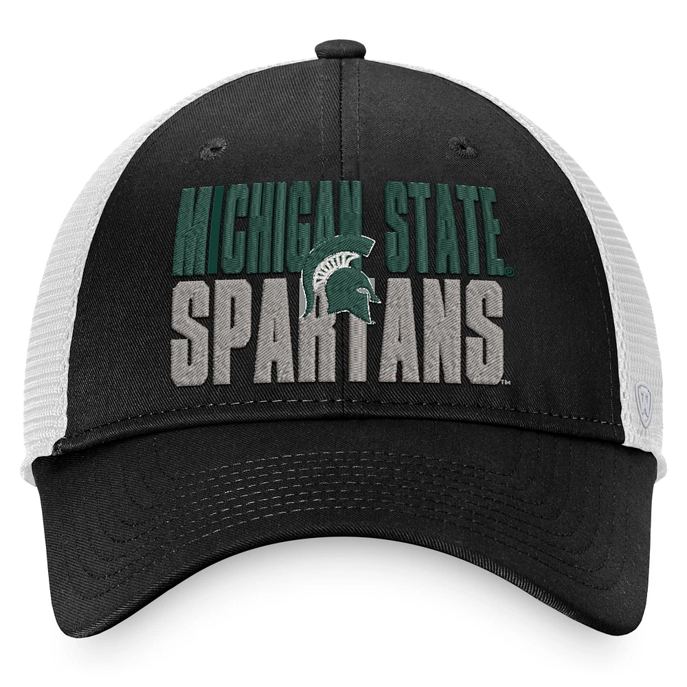 Men's Top of the World Black/White Michigan State Spartans Stockpile Trucker Snapback Hat