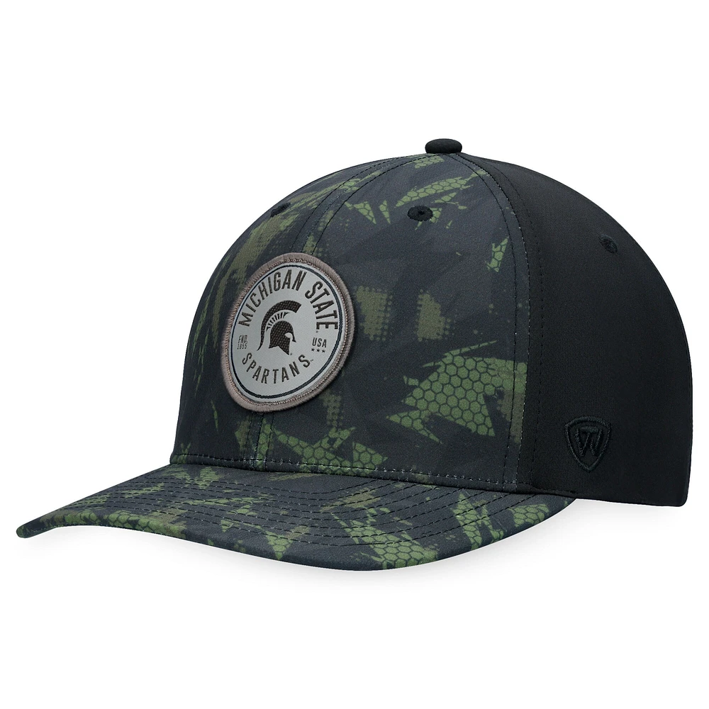 Men's Top of the World Black Michigan State Spartans OHT Military Appreciation Camo Render Flex Hat