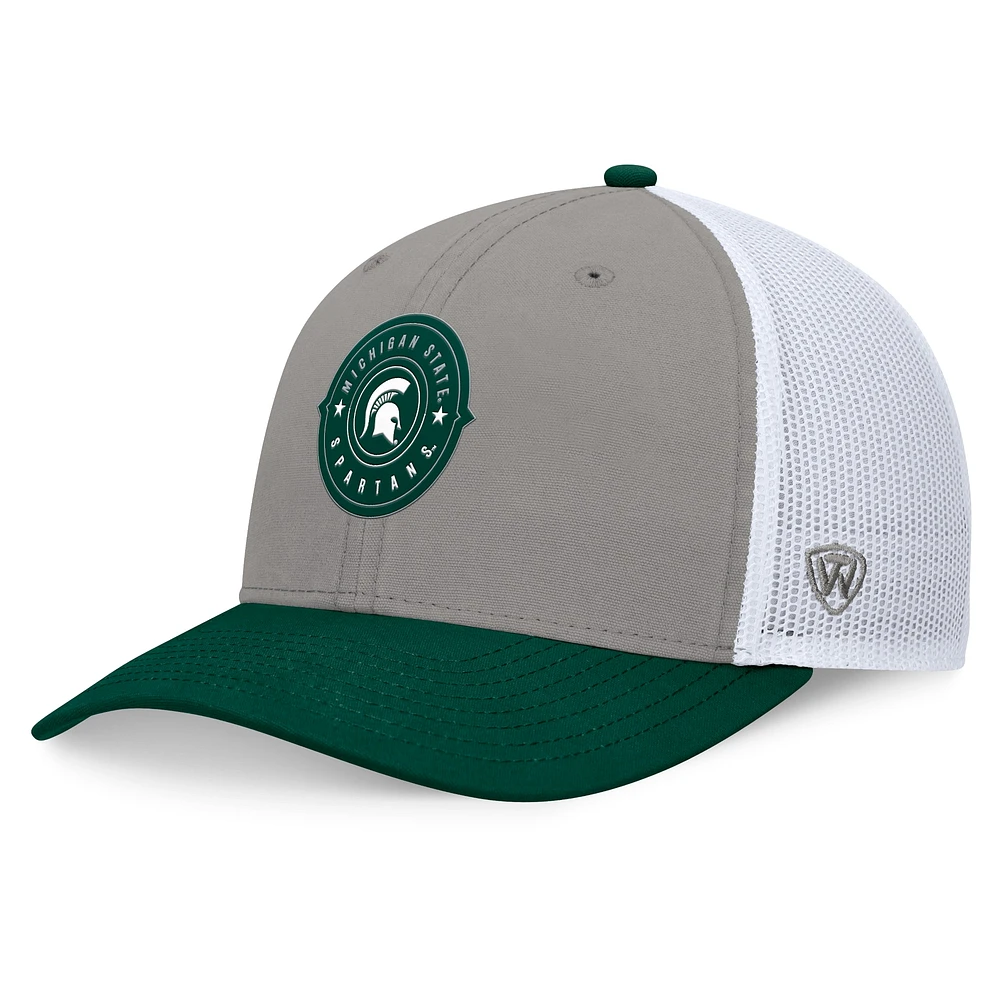 Casquette réglable Top of the World pour hommes, gris/vert, Michigan State Spartans Rob Trucker