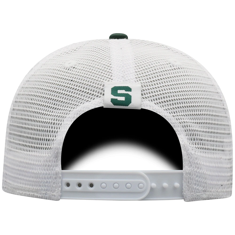 Casquette Snapback de camionneur Top of the World vert/blanc des Michigan State Spartans pour hommes