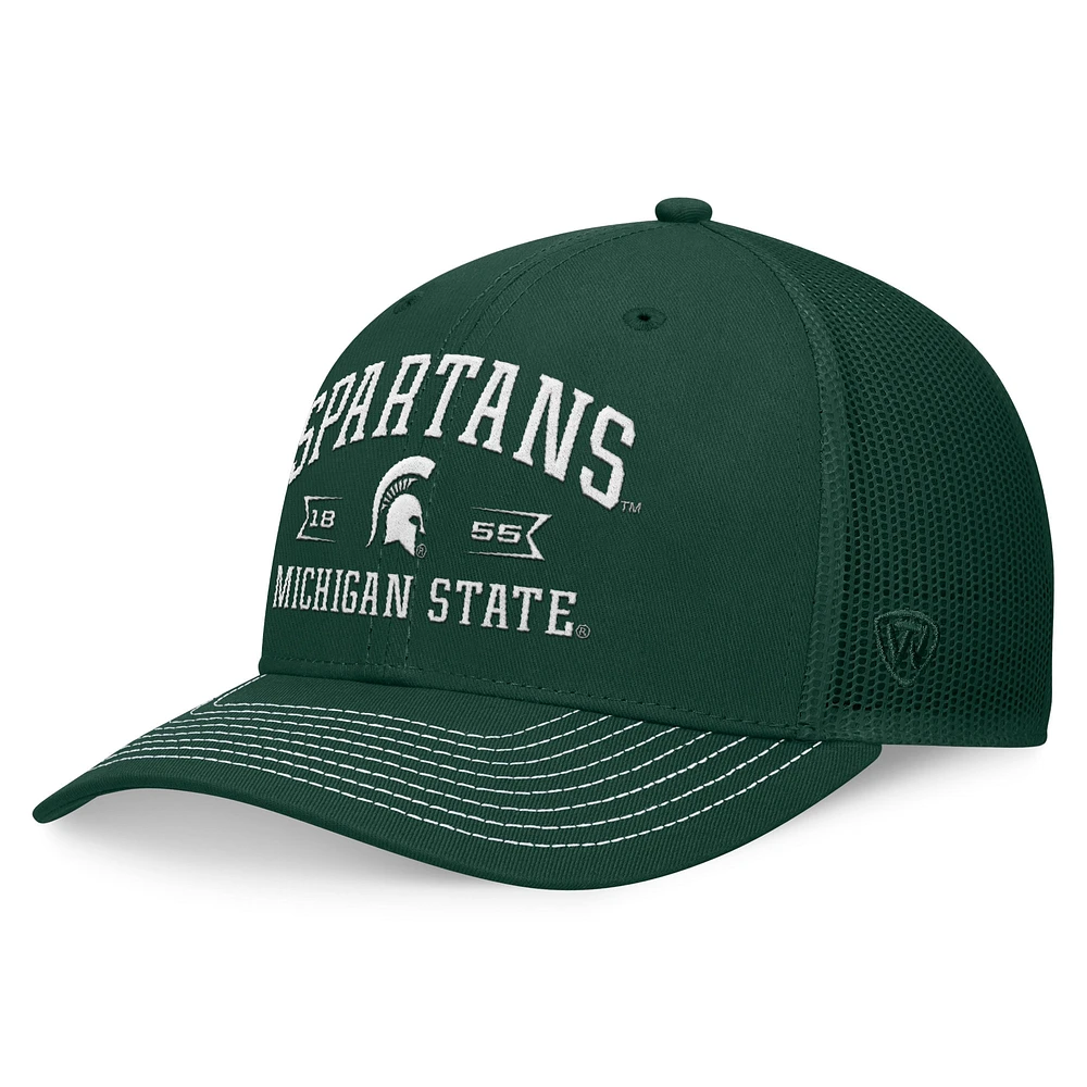 Casquette réglable Top of the World pour hommes, Michigan State Spartans Carson Trucker, vert