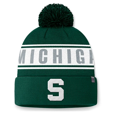 Bonnet tricoté à revers vert Michigan State Spartans Top of the World pour homme avec pompon