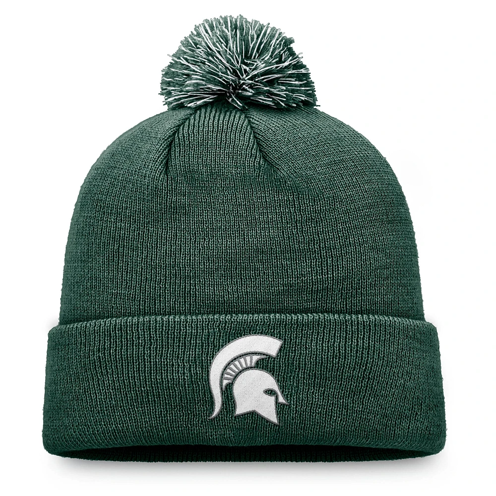 Men's Top of the World Green Michigan State Spartans Team Logo Cuffed Knit Hat with Pom