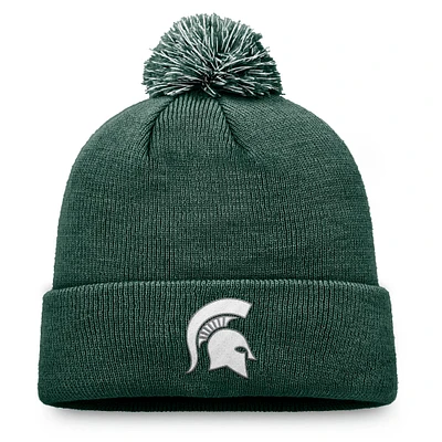 Men's Top of the World Green Michigan State Spartans Team Logo Cuffed Knit Hat with Pom