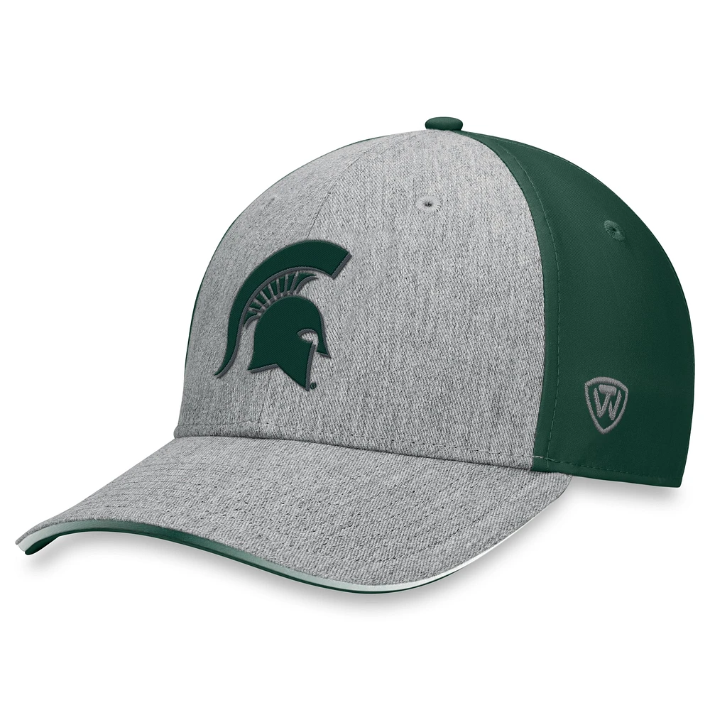 Men's Top of the World Heather Gray/Green Michigan State Spartans Merge Flex Hat