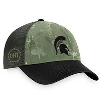 Casquette réglable pour hommes Top of the World Hunter vert/gris Michigan State Spartans OHT Military Appréciation Unit Trucker