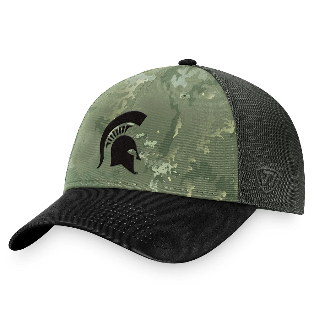 Casquette réglable pour hommes Top of the World Hunter vert/gris Michigan State Spartans OHT Military Appréciation Unit Trucker