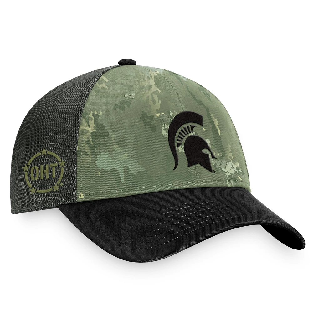 Casquette réglable pour hommes Top of the World Hunter vert/gris Michigan State Spartans OHT Military Appréciation Unit Trucker