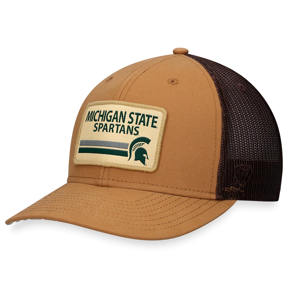 Casquette réglable Top of the World kaki Michigan State Spartans Strive Trucker pour hommes